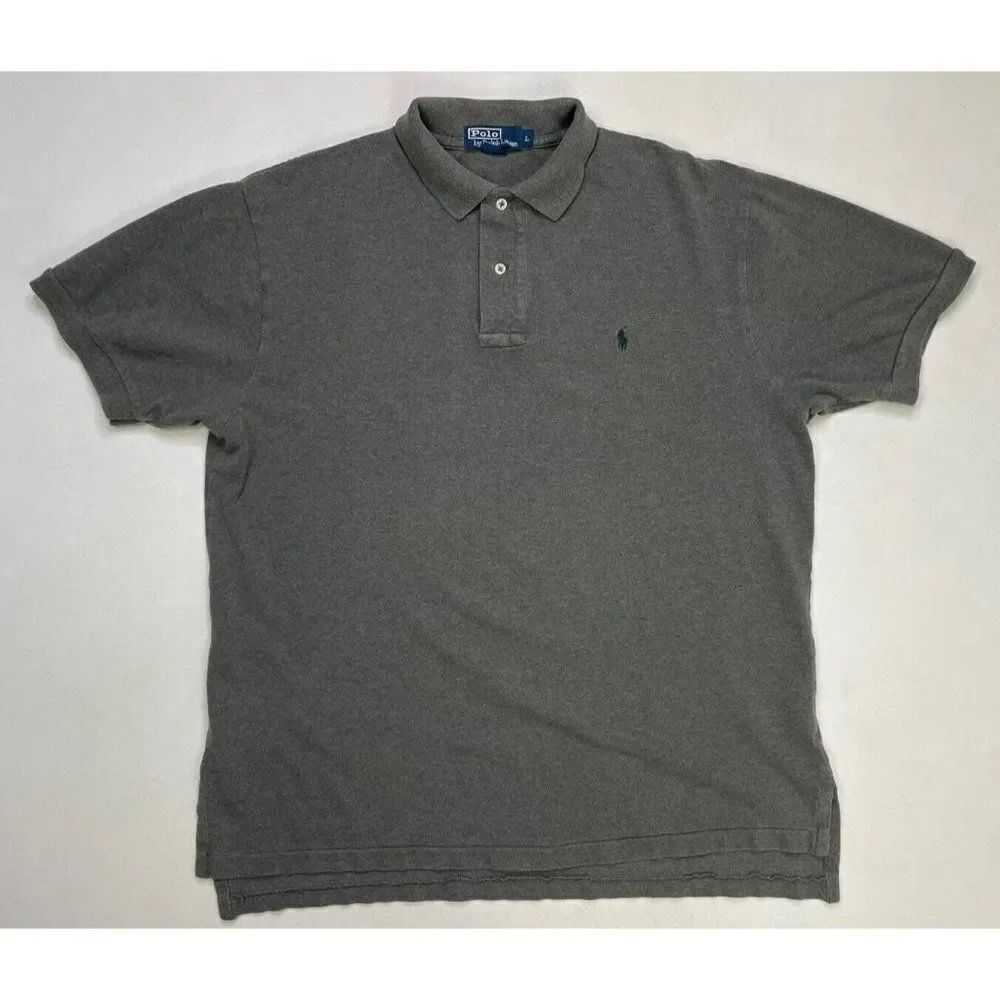 Polo Ralph Lauren Polo Shirt Men Large Gray Pony Green Short Sleeve